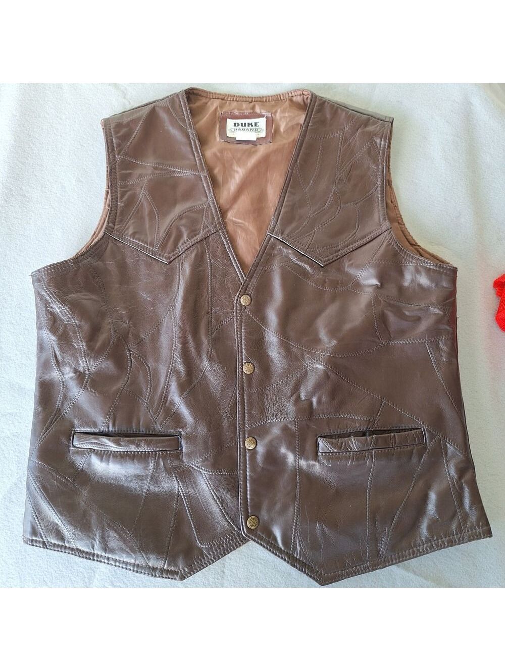 Duke Haband Leather Vest Mens L Brown Patchwork Western Cowboy Country